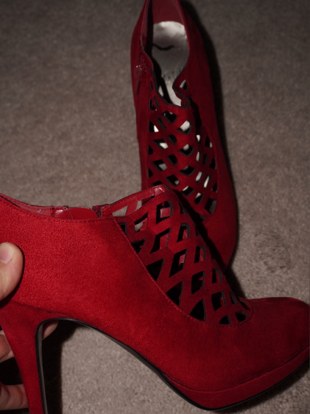 Women's Red Suede Laser-Cut Heels